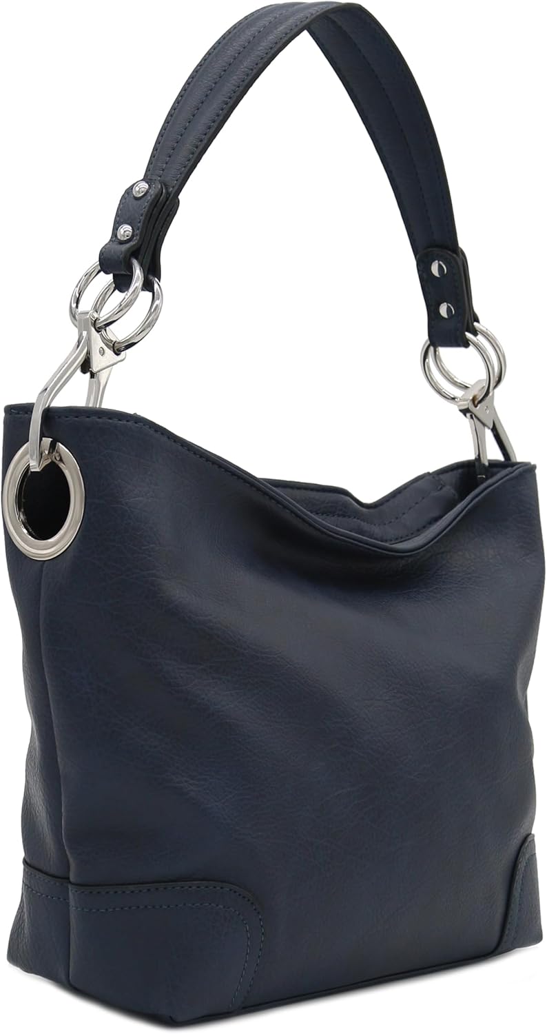 Alyssa Hobo Shoulder Bag with Big Snap Hook Hardware - Image 1
